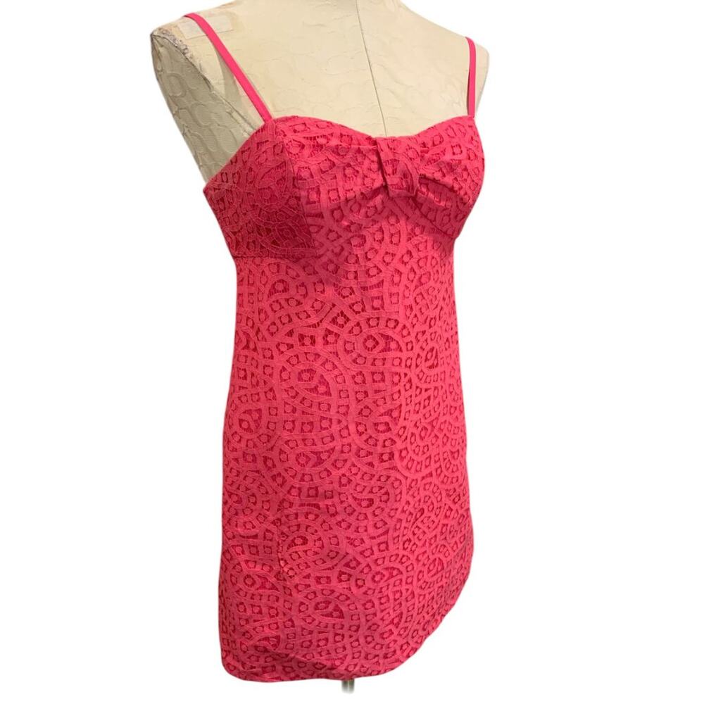 Size 2 Lilly Pulitzer Karina Hot Pink Lace Overlay Dress Lipstick Pink